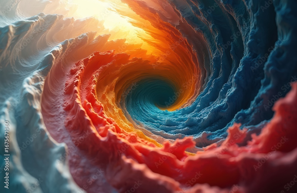 Poster abstract colorful vortex swirls with fractal pattern in blue, orange, and yellow. dynamic motion and