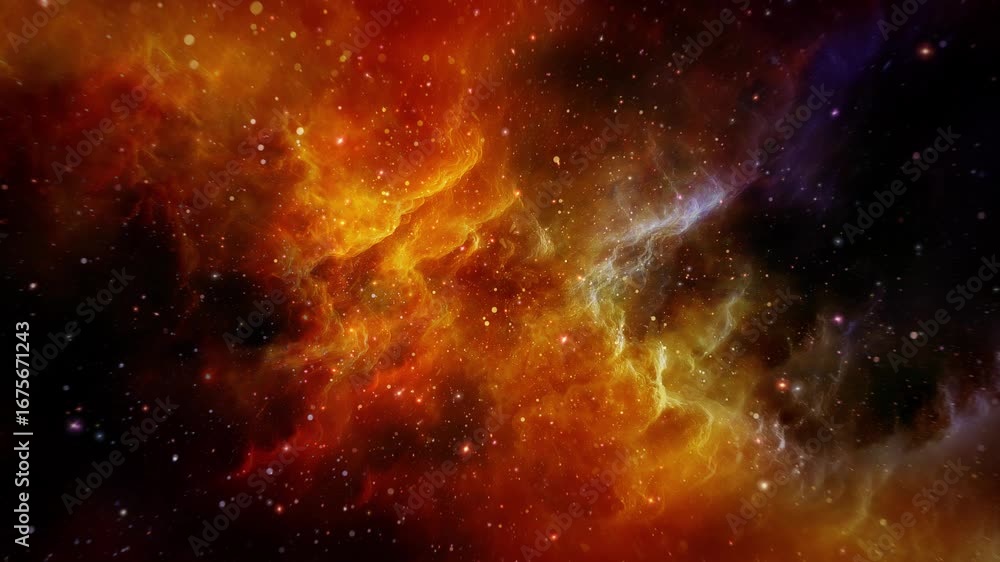 Poster 4k 3d loop glow orange cloud nebula star space travel in outer space science fiction abstract backgr