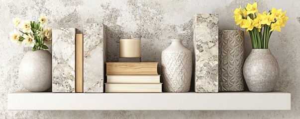 Shelf with Vases Books and Candle