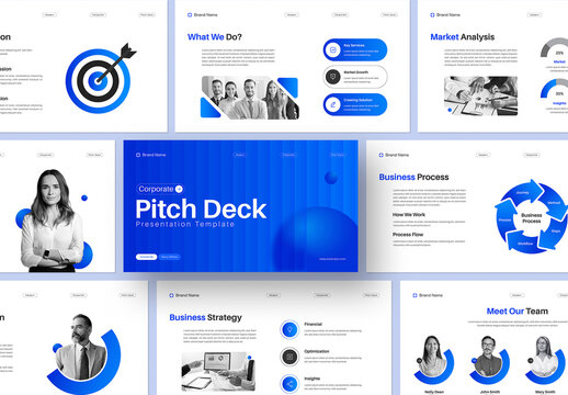 Modern and Clean Corporate Pitch Deck Presentation Template with Blue Accents