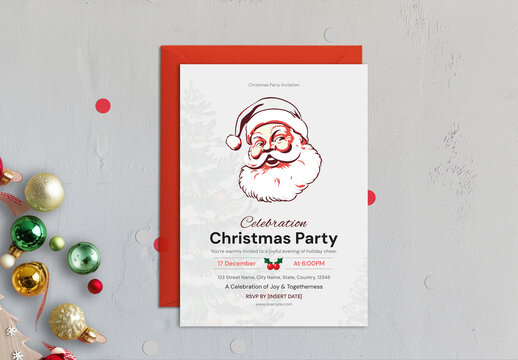 Elegant Christmas Party Invitation Card with Santa Illustration