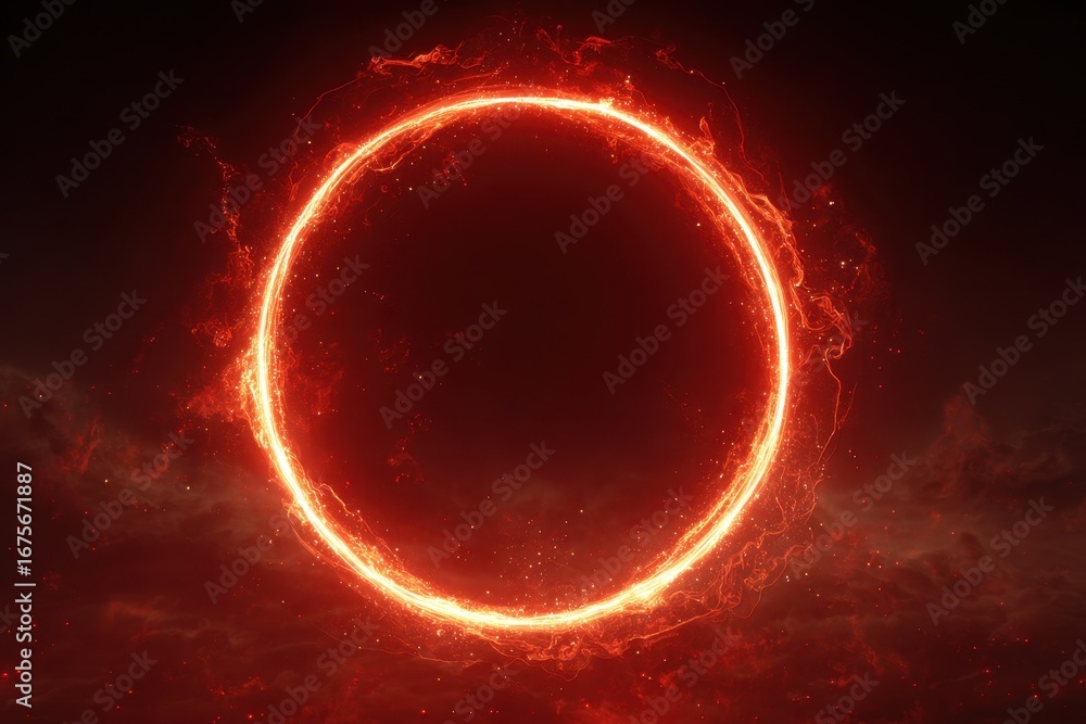 Poster red abstract circle with plasma lightning particles creates a dynamic visual explosion of energy and