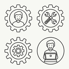 Simple Line Icons: Teamwork, Gear, Technology, Support, and Solutions