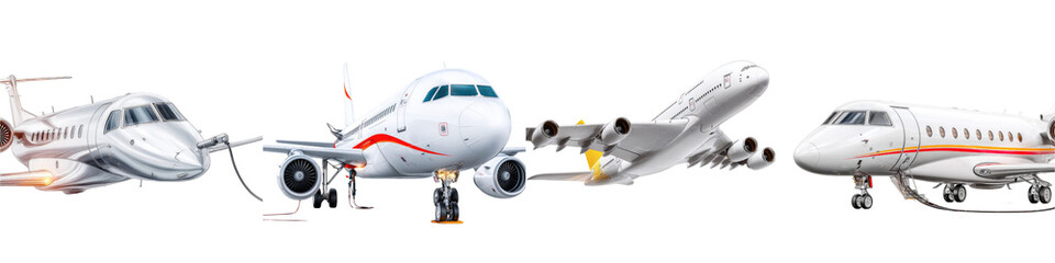 Collection of Different Business Jets on Transparent Background for Aviation and Travel-Themed Projects