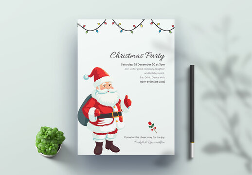 Cheerful Christmas Party Invitation with Santa Illustration