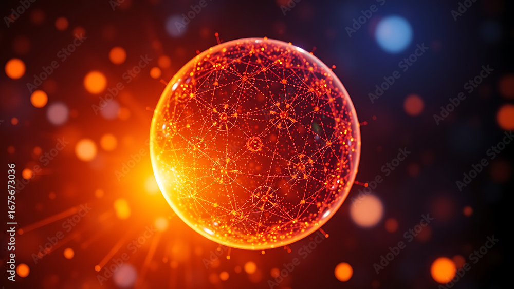 Aufkleber glowing particle 3d sphere in the space abstract technology science engineering and artificial intel