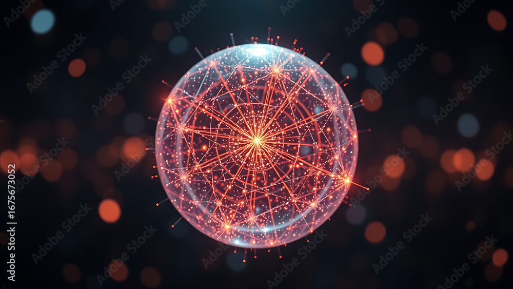 Poster glowing particle 3d sphere in the space abstract technology science engineering and artificial intel