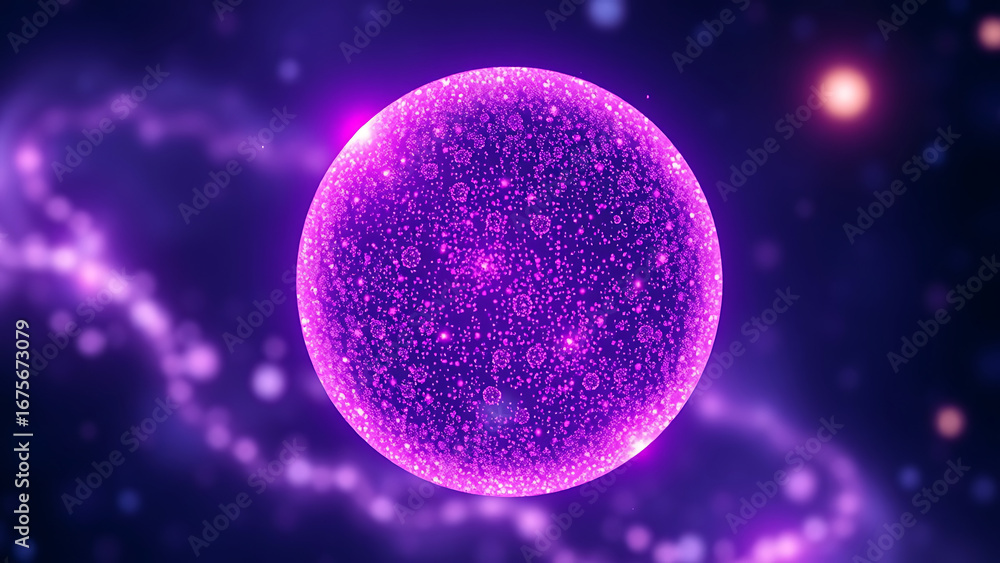 Aufkleber glowing particle 3d sphere in the universe abstract glittering energy orb of purple particles in the
