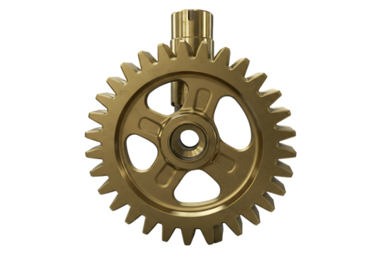 Gold Gear Cogwheel: Mechanical Part Detail isolated on transparent background