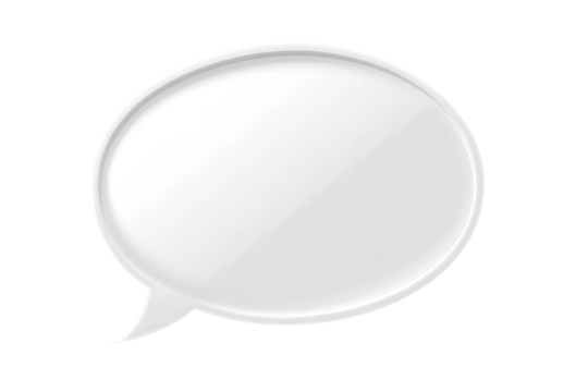 Blank white speech bubble isolated on a subtle grey background for communication and dialogue illustration purposes
