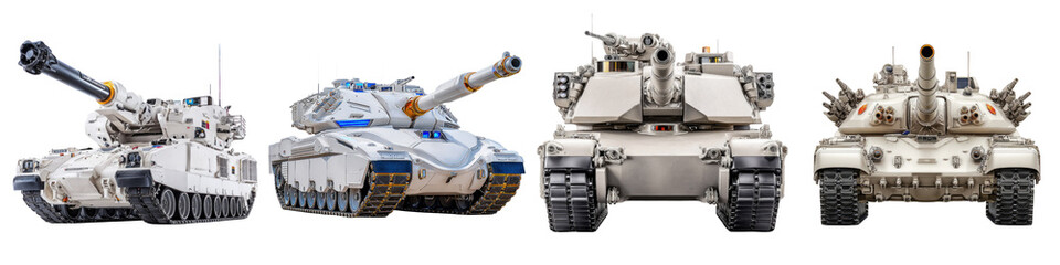 Diverse Military Tanks Displayed in a Row Showcasing Powerful Armored Vehicles in Varying Designs and Colors