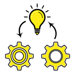 Idea to implementation process with gears and lightbulb
