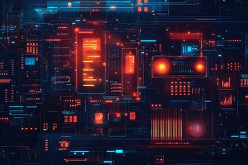 Obraz premium Futuristic Digital Interface Technology Abstract Background with Neon Lights