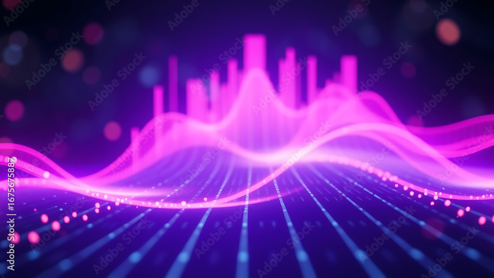 Poster neon futuristic artificial intelligence background of abstract gradient glowing lines virtual ai ass