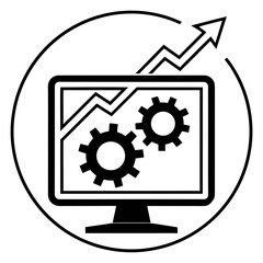 Computer monitor with growth chart and gears icon