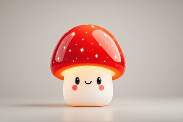 Cute Red Mushroom Night Light with Smiling Face for Kids Room Decor