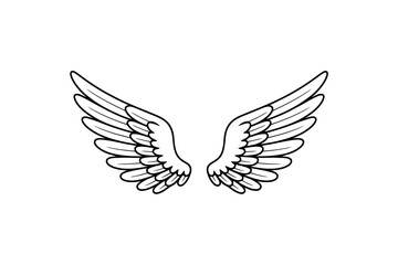 Obraz premium A minimalist illustration of a pair of angel wings in a black and white line art style. Vector drawing isolated on a white background.