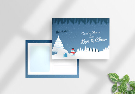 Winter & Christmas Holiday Homecoming Postcard Design Layout