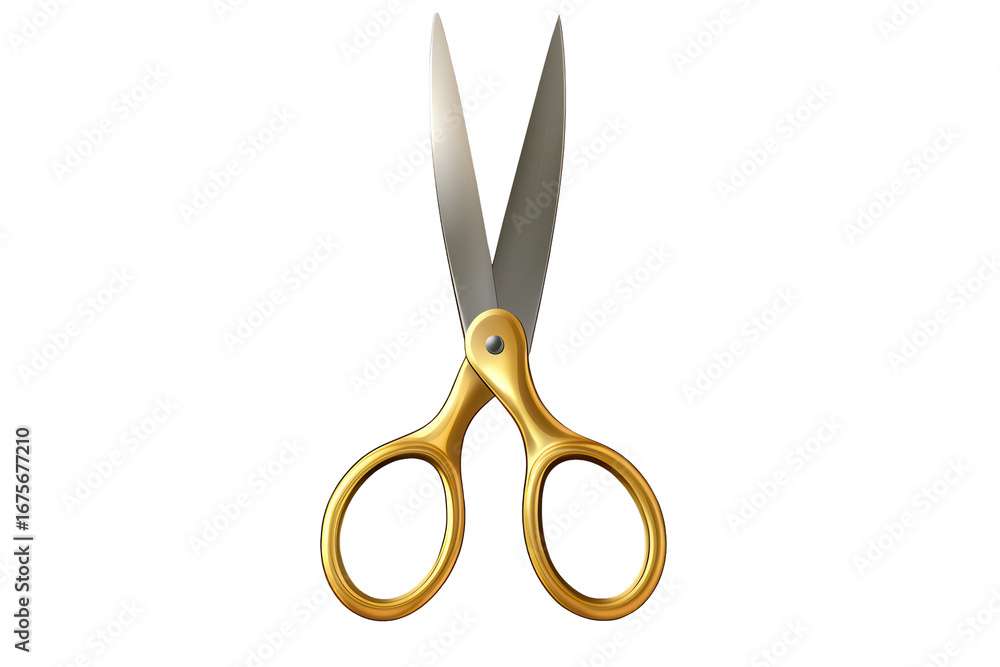 Poster realistic scissors isolated on a transparent background showcasing a detailed design and sharp blade