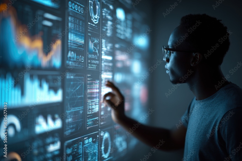 Aufkleber data analyst interacts with interactive visualizations in a modern workspace powered by big gigapixe