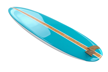 Turquoise surfboard awaits summer waves and endless beach adventures