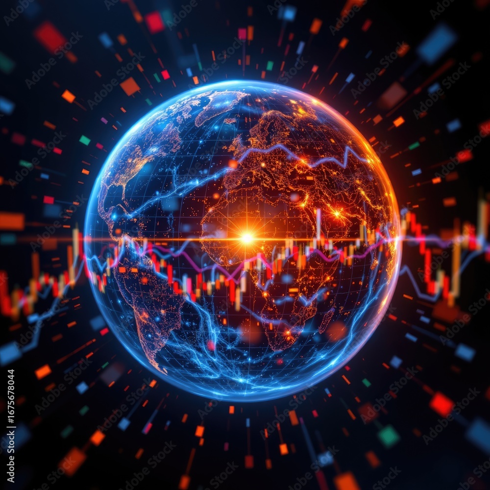 Aufkleber stunning global visualization with dynamic stock market trends and bright colorful elements shining 