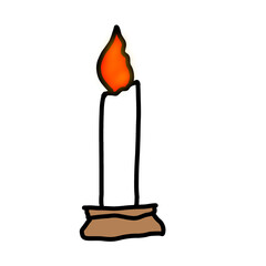 A single white candle casting a bright flame. It evokes feelings of warmth, mystery, and tranquility. Perfect for designs needing a relaxed or intriguing atmosphere.