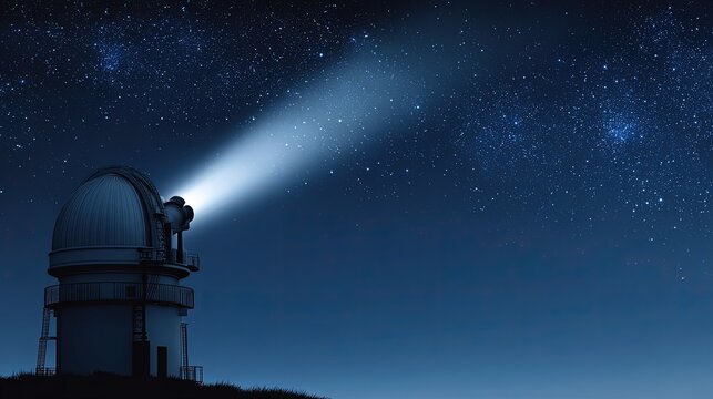 Night Observatory With Starry Sky And Light Beam