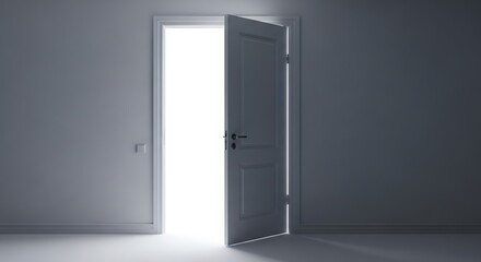 An open door bathed in bright light, creating a sense of mystery and opportunity, inviting exploration and promising a new beginning