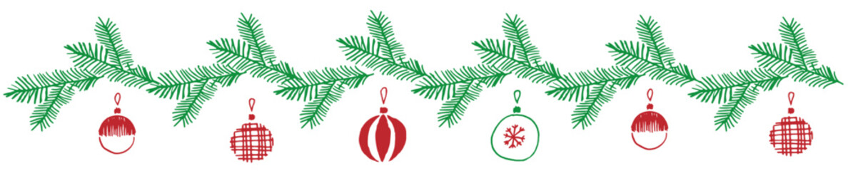 Christmas Garland with Pine Branches and Ornaments