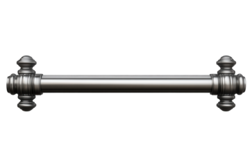 Silver metal pole with decorative ends isolated on a transparent background showcasing a sleek design and modern aesthetics in a minimalistic setup