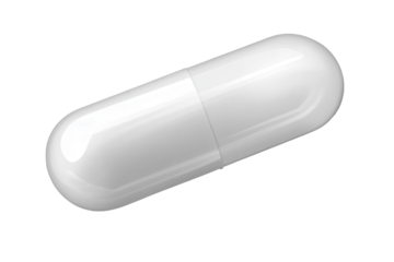 White pill isolated against a transparent background showcasing its smooth, glossy surface for health-related contexts