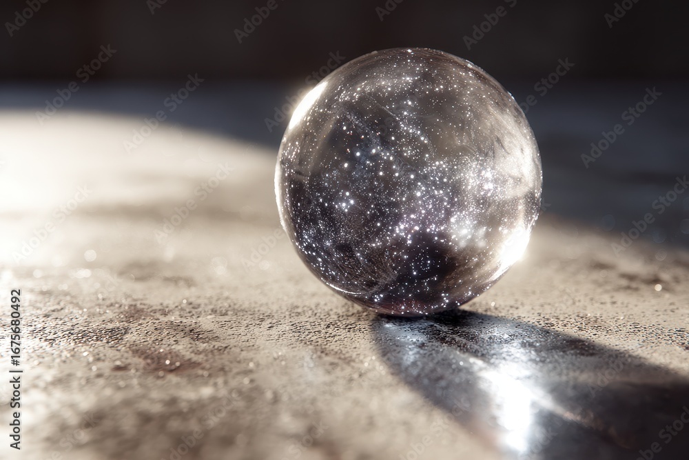 Poster luminous orb pulsing with energy against a grainy space backdrop at twilight, creating a mysterious 