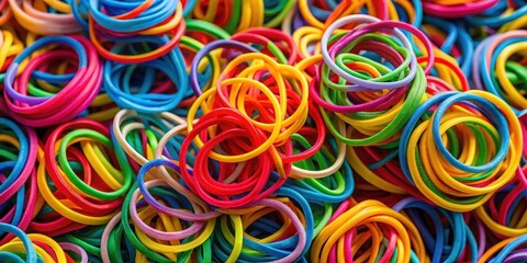 Colorful rubber bands intertwined in a vibrant arrangement
