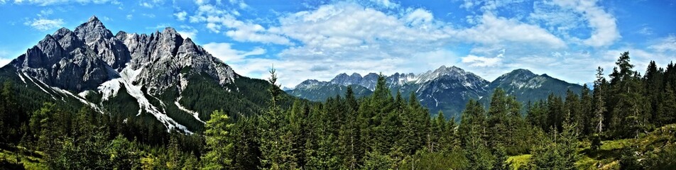 Austrian Alps - panoramic view of the peak Serles in Stubai Alps from the Koppeneck