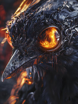 biomech raven&rsquo;s ember-whorled eye burns through