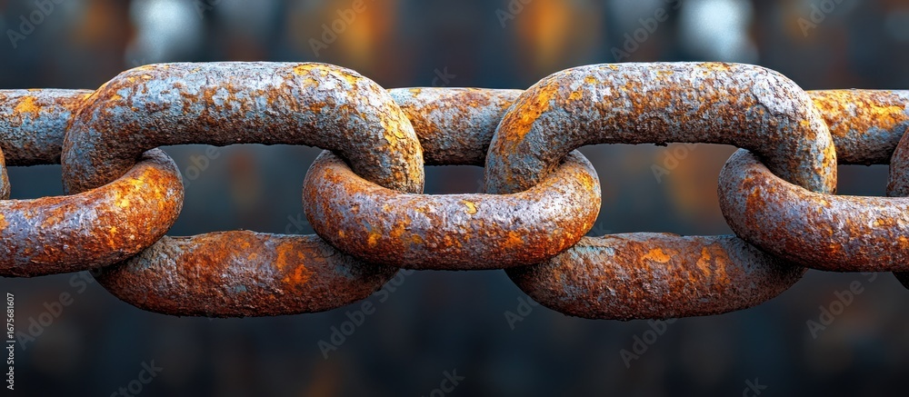Poster close-up of a rusty chain showing texture and detail.