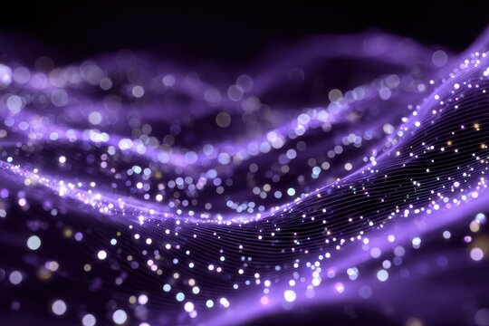 Digital purple particles create a mesmerizing wave-like pattern showcasing vibrant light effects in a gigapixel standard quality