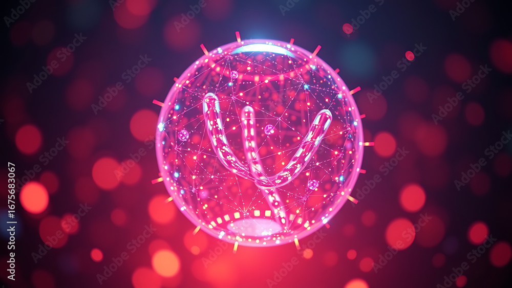 Poster vibrant glowing particle 3d sphere seamless motion virtual ai assistant concept abstract technology