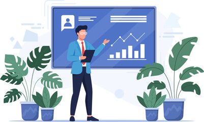 Entrepreneur Presenting Growth Metrics on Digital Screen © Antonio