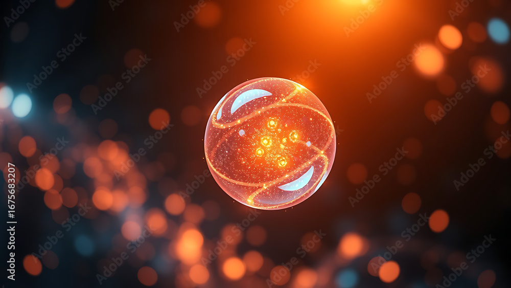 Poster vibrant glowing particle 3d sphere virtual assistant concept bright 3d energy orb in the space techn
