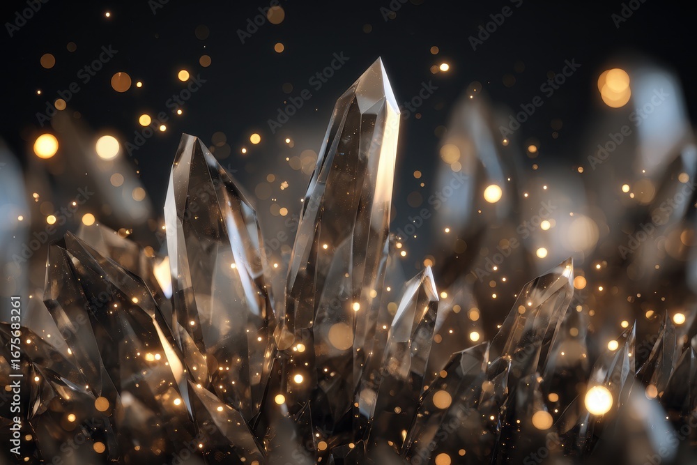Poster sparkling crystal shards create a mesmerizing background filled with luminous reflections and a sens