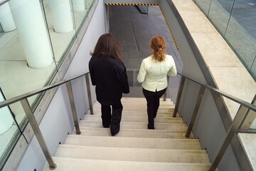 woman walking on stairs