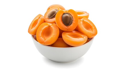 fresh ripe apricot halves in white bowl