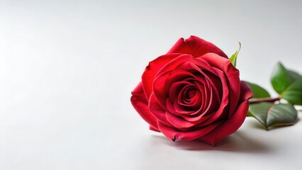 Fototapeta premium Delicate red rose flower blooms solo on a pristine white canvas