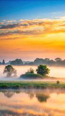 Fototapeta premium Gentle morning fog rolling over a peaceful landscape