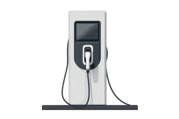 Electric car charging station stands alone against a simple background, showcasing modern energy solutions and sustainability in urban environments during daylight hours