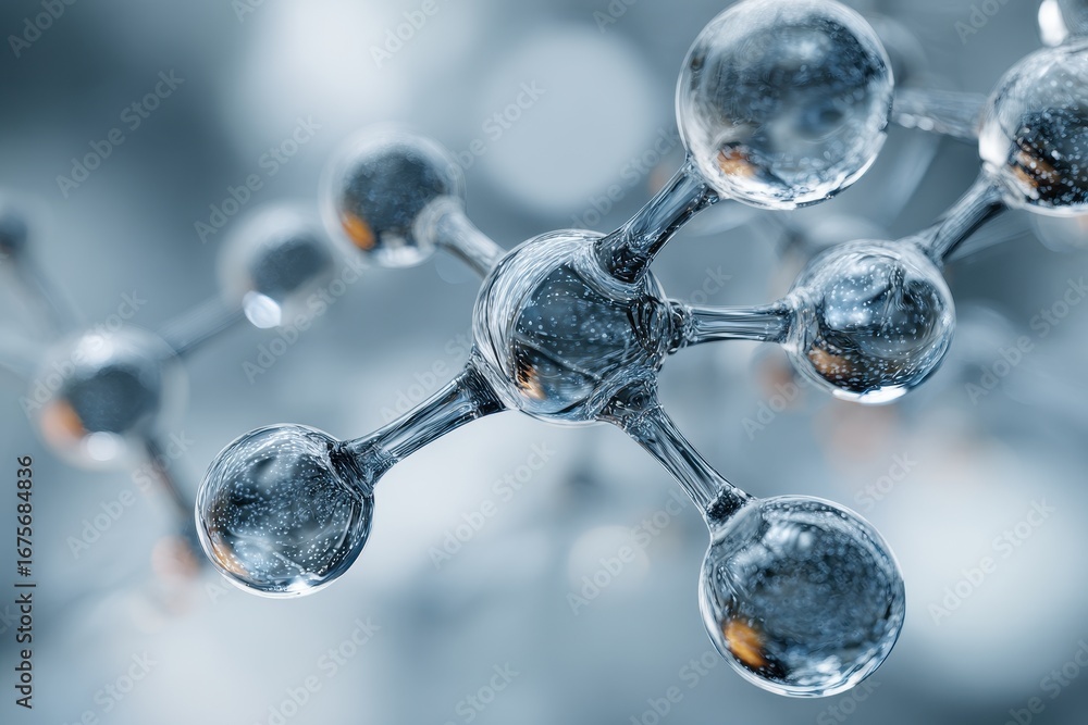 Poster abstract molecular structure showcasing transparent elements and intricate connections in a detailed