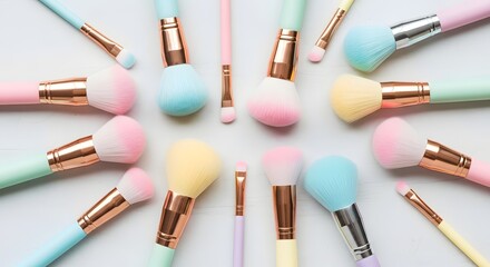 Obraz premium Pastel brushes, makeup set, luxury cosmetic beauty accessories