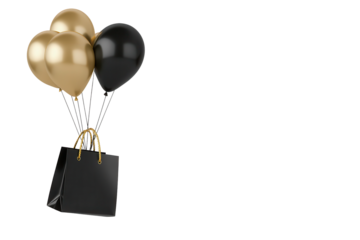 Balloons in black and gold elevate a black bag adding elegance to any celebration or event decor